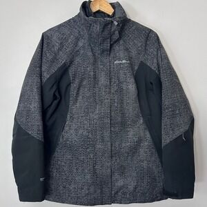 Eddie Bauer WeatherEdge Plus Down Puffer Jacket Womens XL Gray Geometric Print